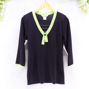 Misook Exclusively Sz S Navy Green Trim Acrylic Pullover Sweater Career